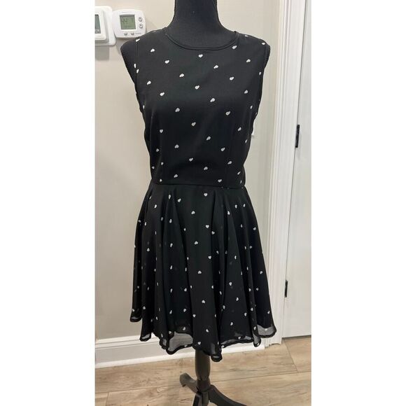 Maison Jules Fit Flare Dress Hearts Print Black Size Medium Retro Twee 50s Dot - Picture 1 of 10